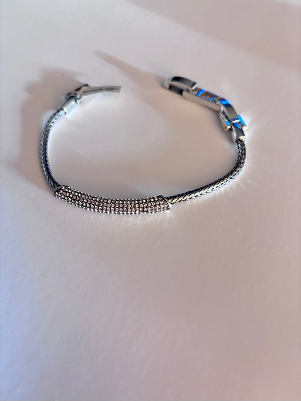 BRIGHTON 'Meridian Blaze' Bracelet Pavé Crystals Silver Plate Wheat Chain 7"NWT - Picture 5 of 6